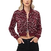 Anna-Kaci Women's Sparkly Sequin Jacket Cropped Two-Way-Zipper Glitter Party Club Bomber Jacket