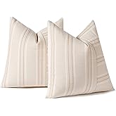 Hckot Decorative Throw Pillow Covers 18x18 Textured Striped Pillow Covers Linen Farmhouse Decor Cushion Covers for Couch Bed Living Room Sofa, Khaki
