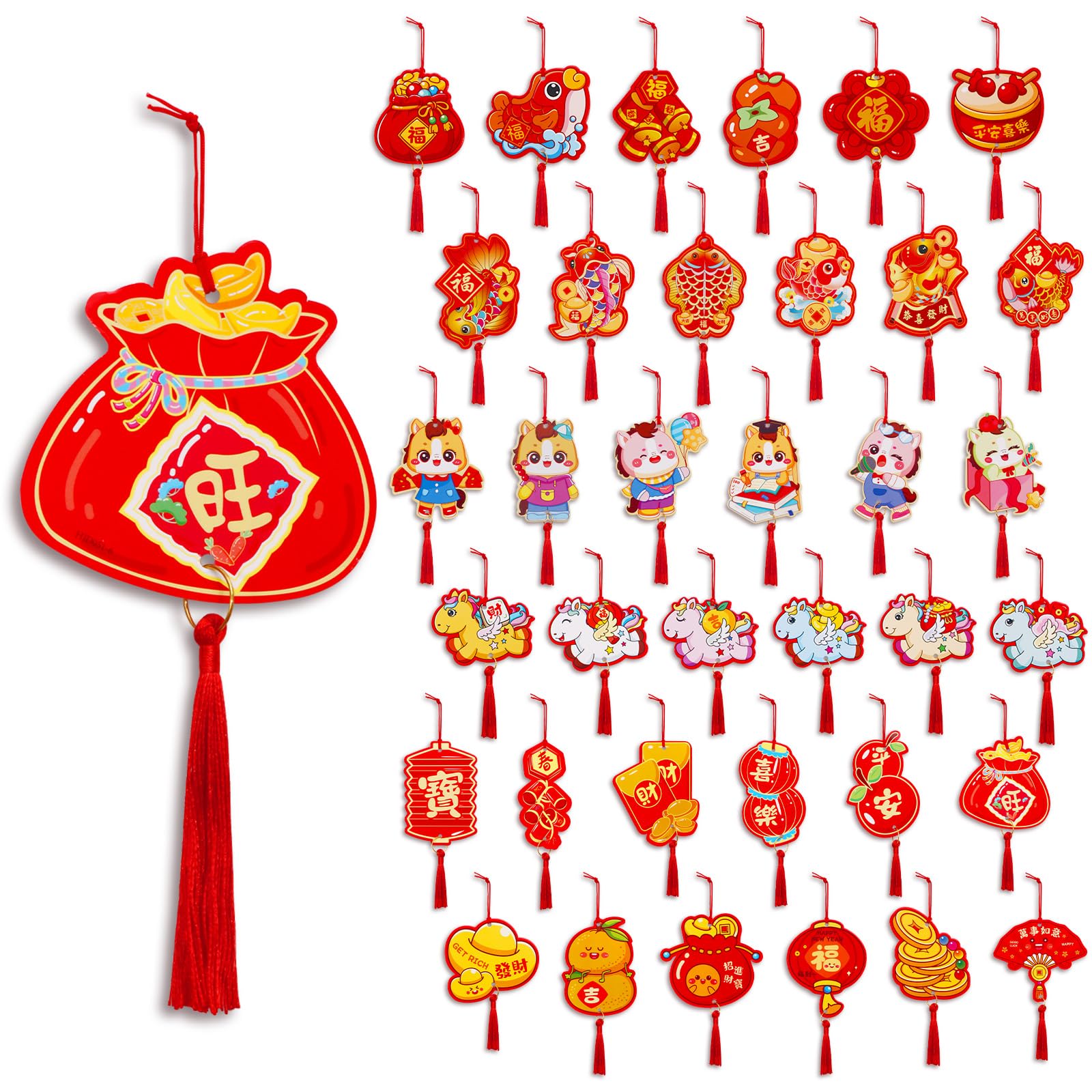 View 1 of 36Pcs Chinese Lunar New Year Decorations Luck Hanging Ornaments Knot Pendant 2026 Spring Festival Decor for Home Office Car Tree Wall Party Decor (Horse)