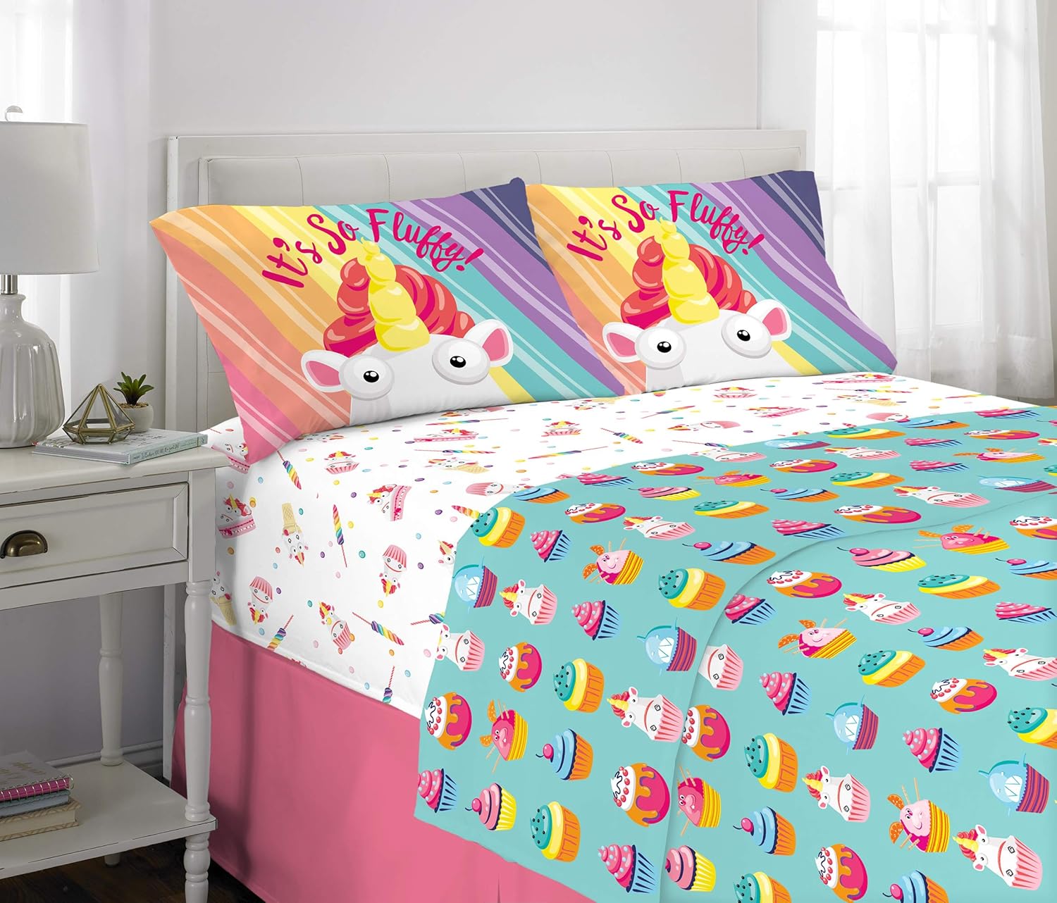 Franco Kids Bedding Super Soft Microfiber Sheet Set, 4 Piece Full Size, Fluffy Unicorn