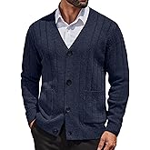 COOFANDY Men's Cardigan Sweater Cable Knit V Neck Button up Sweaters Ribbed Cardigan Sweater with Pockets