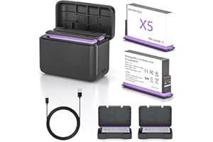 DMMNS Upgarded 2 Pack 2800mAh Battery with Fast Charger – Only Compatible with Insta360 X5 Camera (2 Batteries + Dual-Port Ch