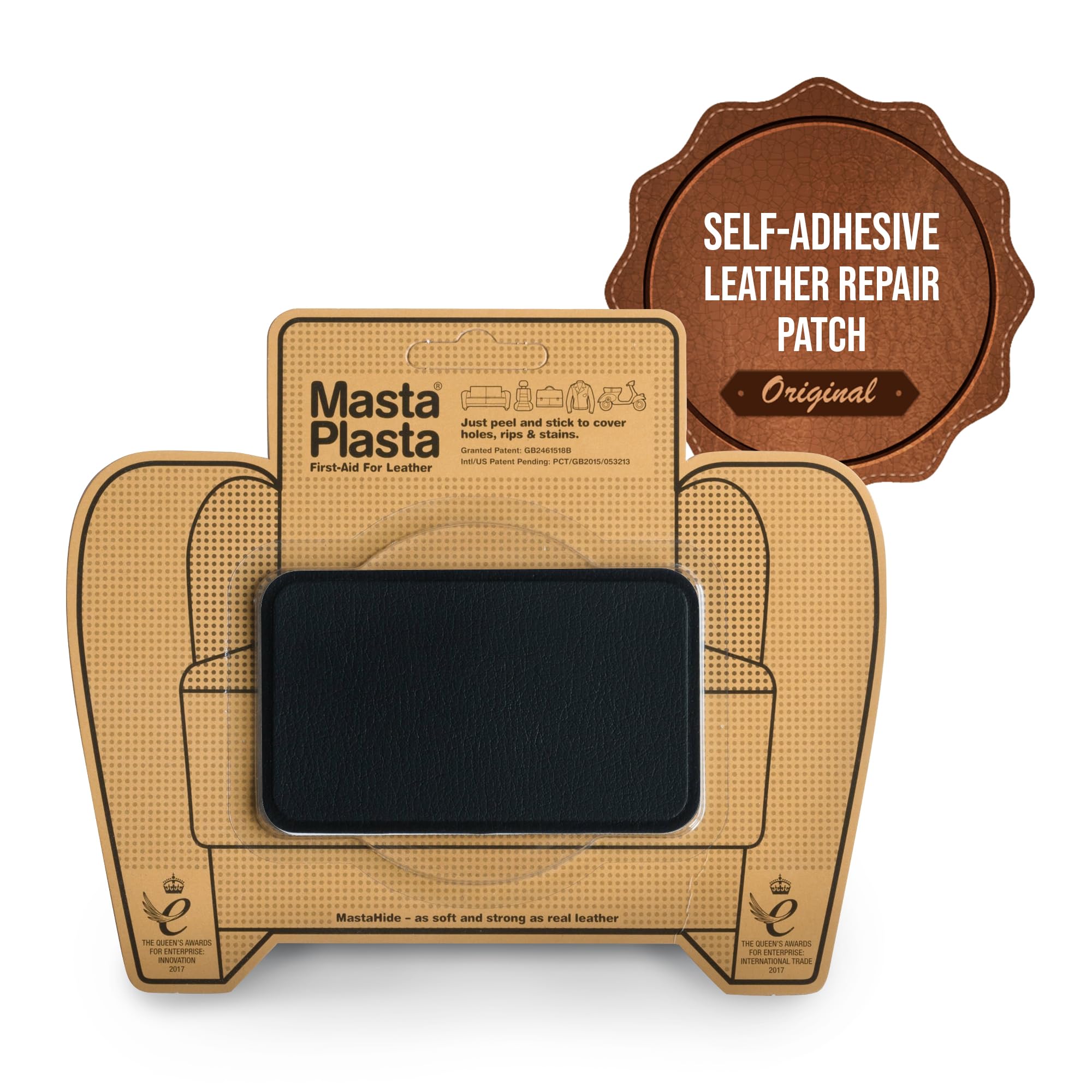 MastaPlasta Premium Easy All-in-One Leather Repair Kit. Leather Patches for Sofas Self Adhesive - Black 10cm x 6cm (4in x 2.4in). Upholstery Leather Repair Patch for Car Seats, Chairs, DIY, Craft