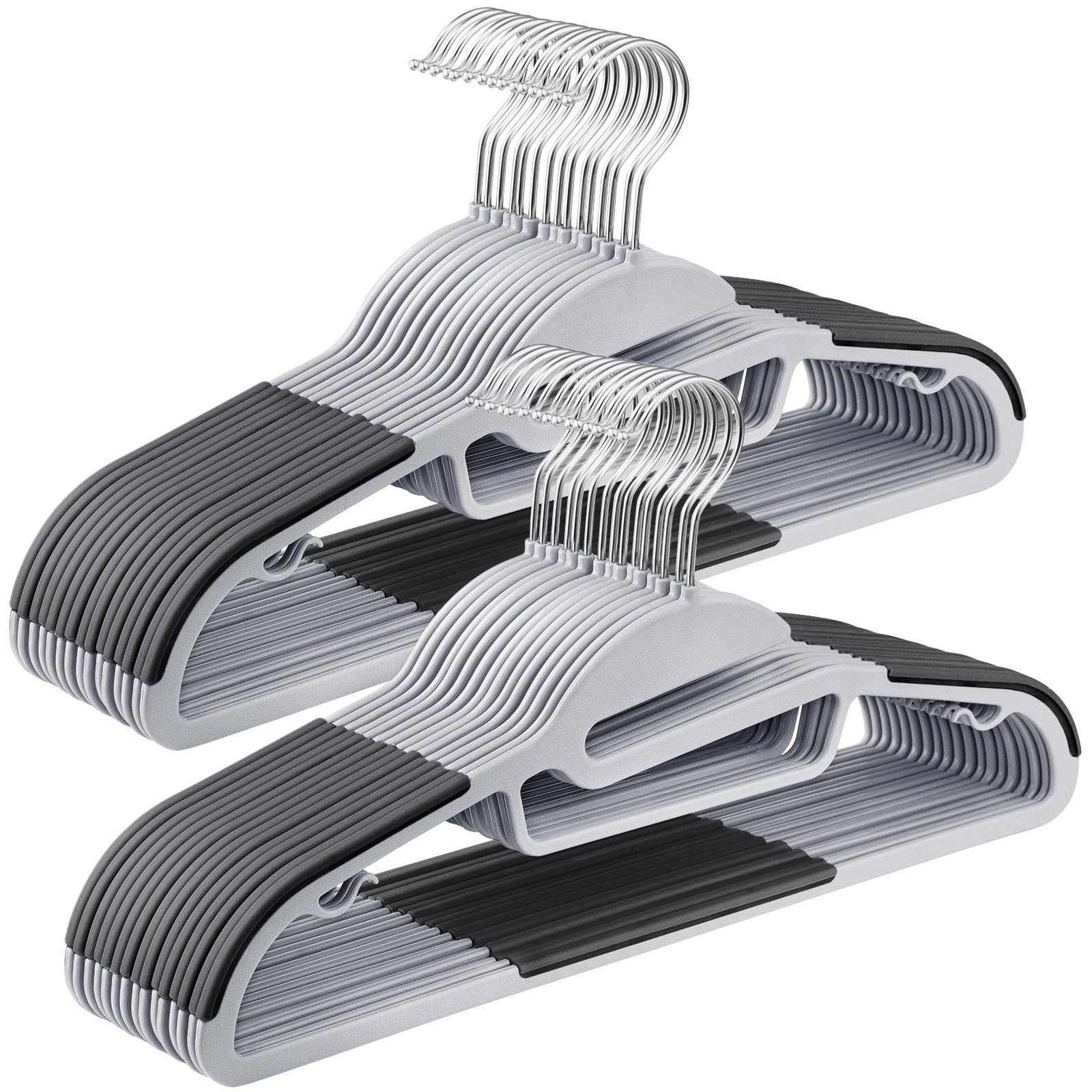 SONGMICS 30 Pack Coat Hangers, Heavy-Duty Plastic Suit Hangers, S-Shaped Opening, Space-Saving, 360º Swivel Hook, 16.3 Inches Wide, Light Gray and Dark Gray UCRP041G05 Image
