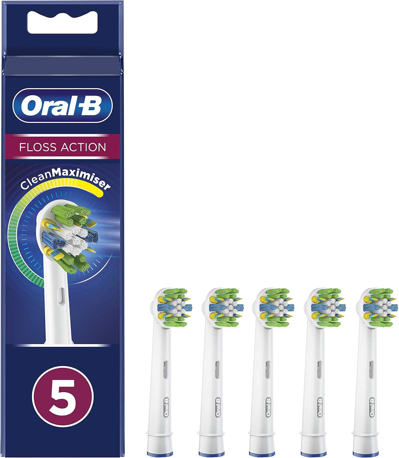 Oral-B FlossAction Electric Toothbrush Heads with CleanMaximiser Technology Pack of 5, White