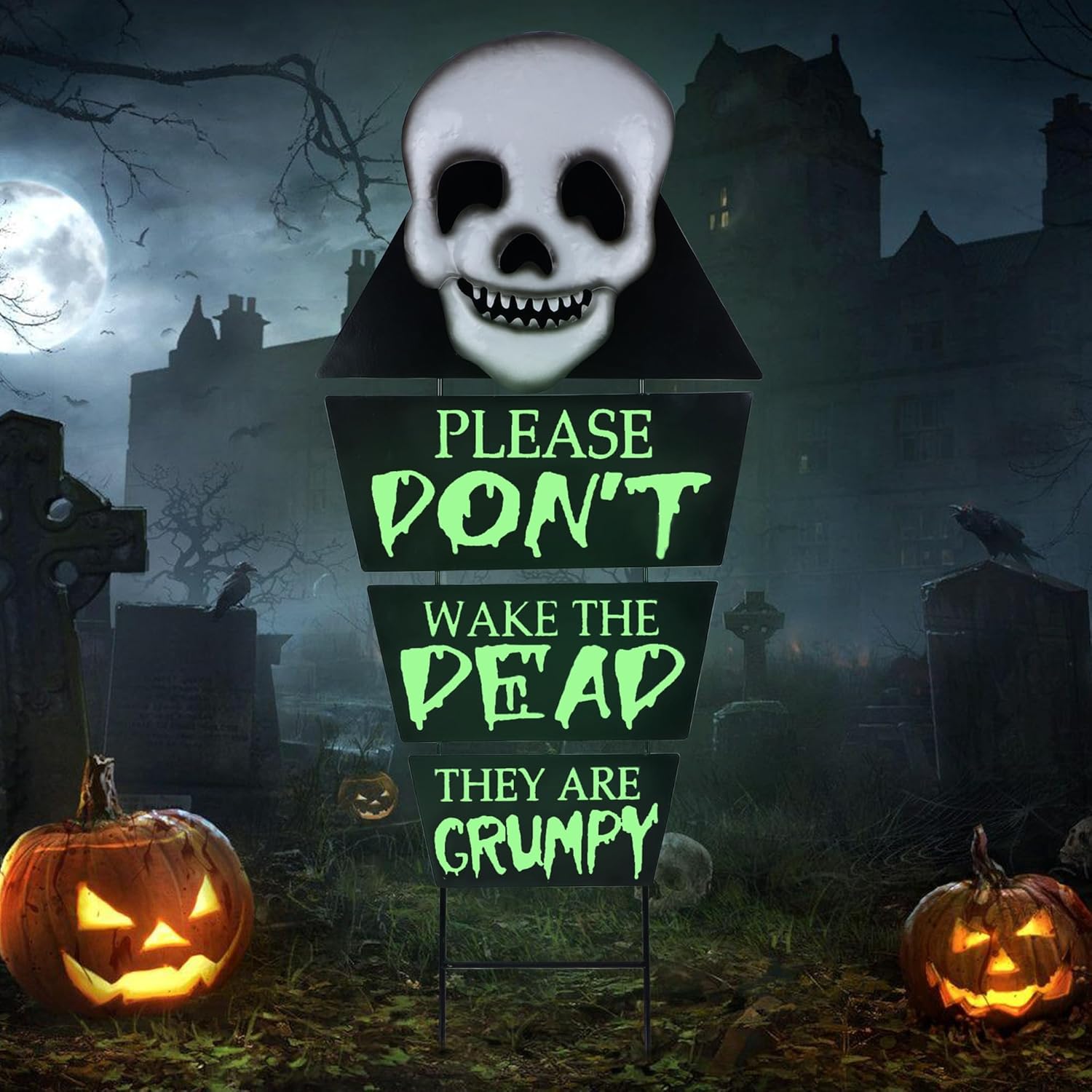 Decorative Garden Stakes - Adroiteet Halloween Yard Stake, 32 Inches Skeleton Outdoor Stakes with Luminous Effect, Glow in Dark Metal Yard Sign, Decorative Ground Stake for Garden Lawn Pathway Decor