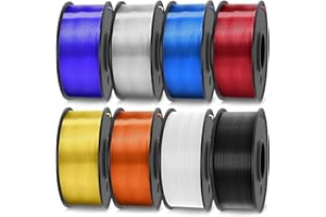 JAYO PLA+ Filament Bundle 1.75mm, 3D Printer Filament Bundle Multicolor, Individually Vacuum Packed, 250g Spool, 8 Pack, 2KG in Total, Black+White+Transparent+Clear(Blue+Red+Orange+Yellow+Purple)