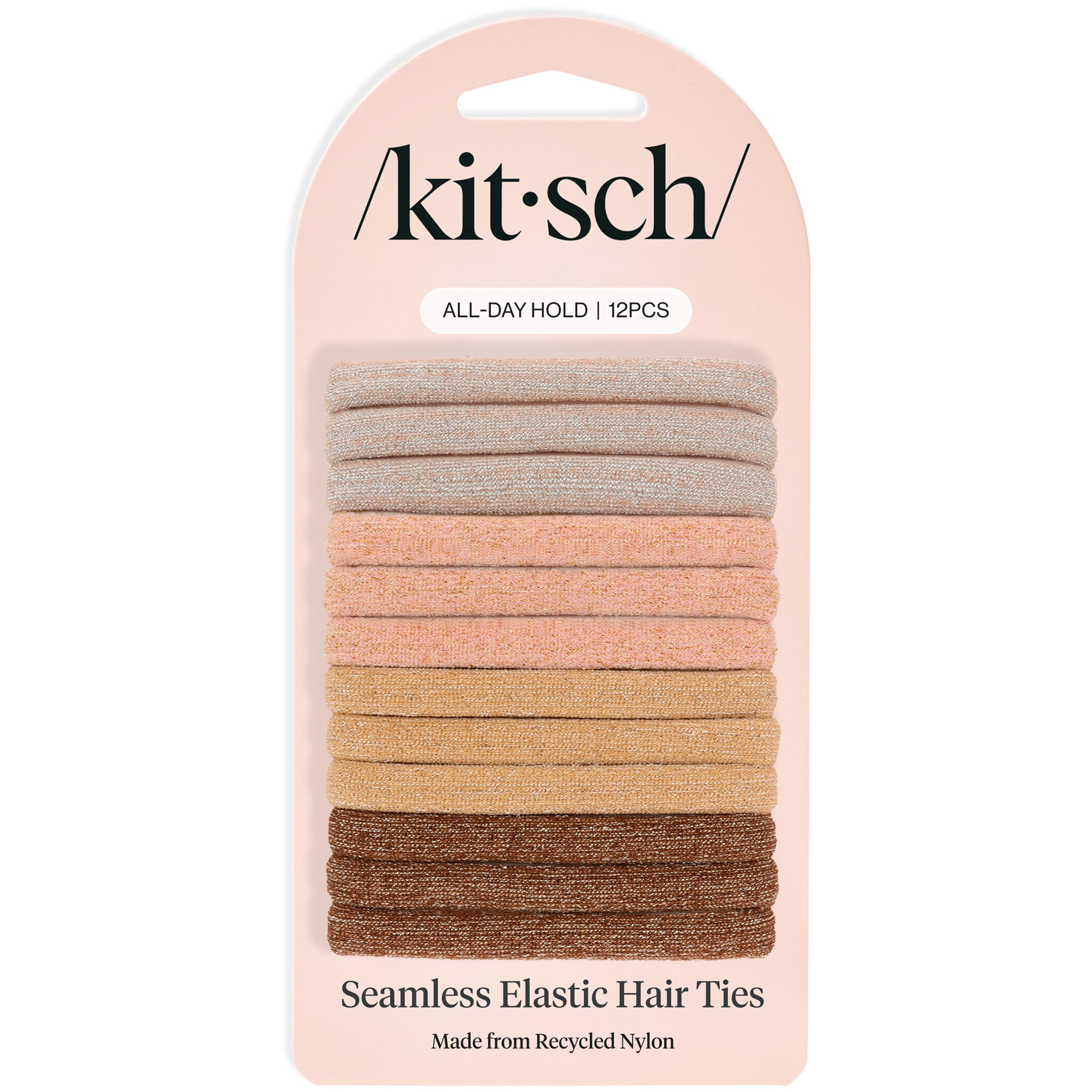 Kitsch Neutral Hair Ties 12pcs No Damage - Hair Bands for women - Strong Stretchy Hairbands & Hair Bobbles - Soft Nylon Hair Elastics, Snag-Free Rubber Bands for Updos & Braids