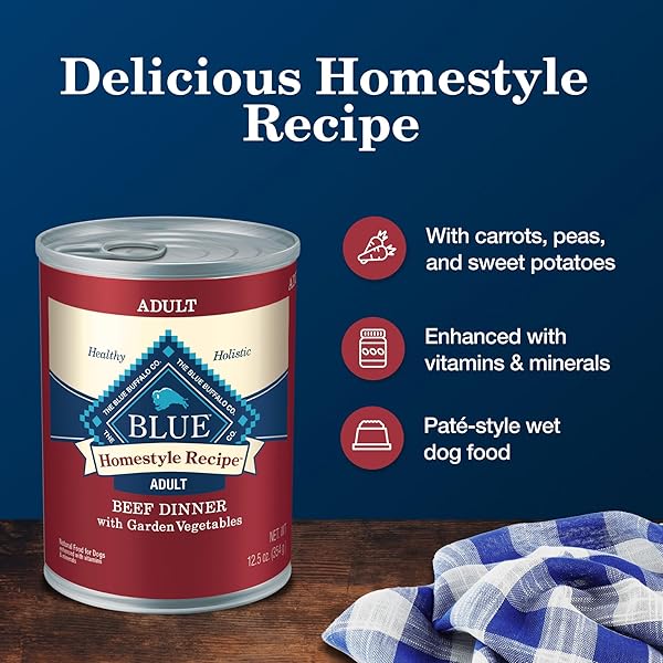 BLUE BUFFALO HOMESTYLE RECIPE NATURAL ADULT WET DOG FOOD, BEEF 12.5-OZ CAN (PACK OF 12)