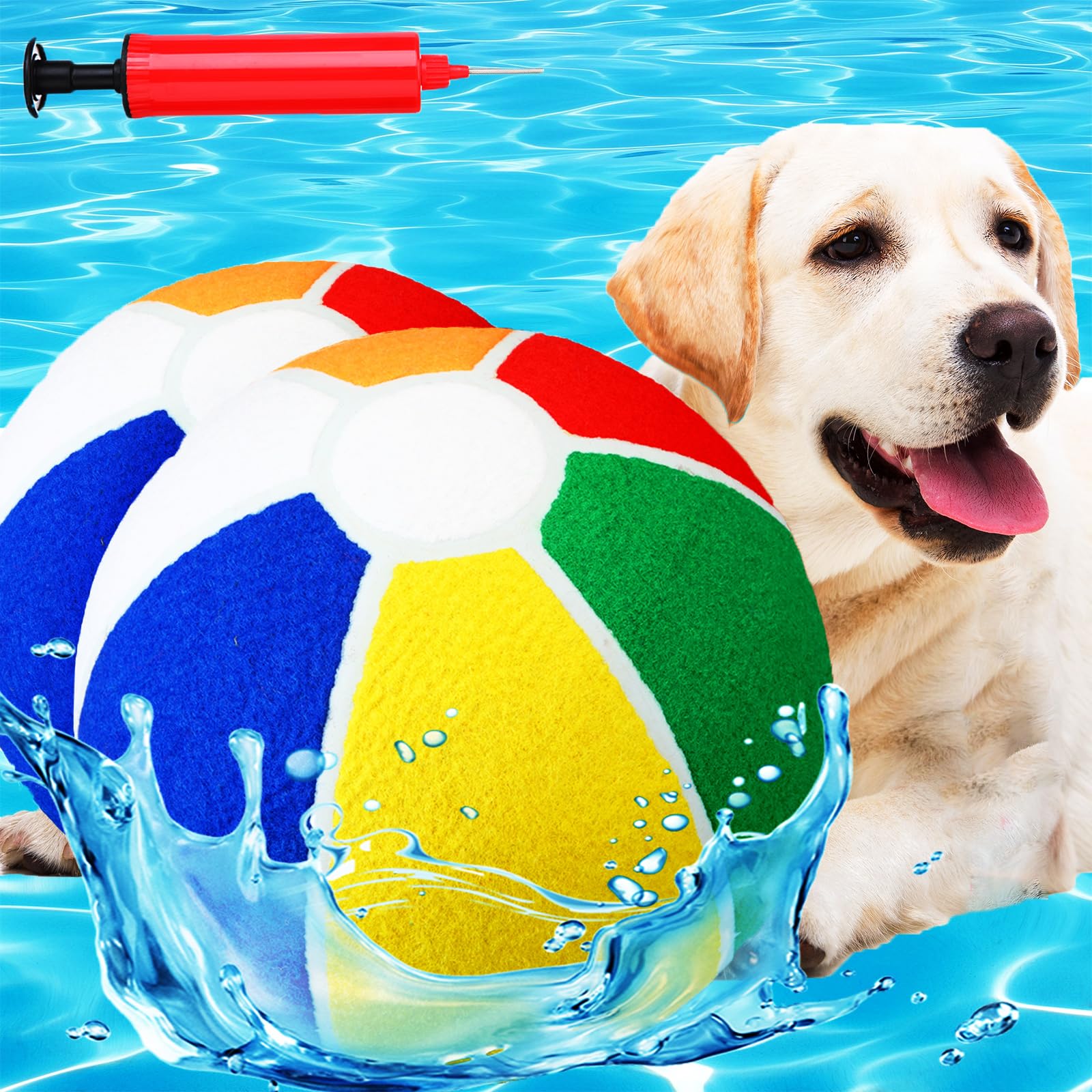 Photo 1 of Shappy 2 Pcs Dog Water Toys Giant Pet 9.5" Beach Ball Pool Toys Dog Ball with Air Pump Large Pet Toy Funny Outdoor Sports for Small Medium Puppy Xmas Birthday Gift Swimming Pool