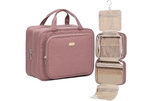 NISHEL Travel Toiletry Bag for Women Large Capacity, Travel Essentials Organizer, Hanging Makeup Case for Accessories, Cosmetics, Toiletries, Rosewood-Pink