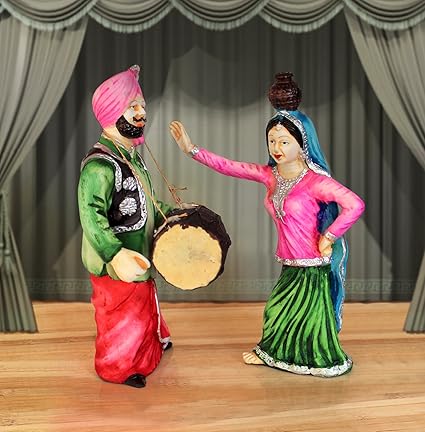 TIED RIBBONS Resin Punjabi Couple Bhangra Dancing Showpiece (Multicolour, Medium)