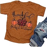 Thankful Grateful Blessed Shirts Toddler Boys Girls Thanksgiving Pumpkin T-Shirt Graphic Fall Tshirts