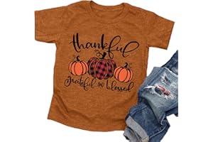 LAZYCHILD Thankful Grateful Blessed Shirts Toddler Boys Girls Thanksgiving Pumpkin T-Shirt Graphic Fall Tshirts