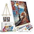 JOOZ Paint by Numbers Kit for Adults with Frame, Landscape Paint by Numbers with Easel, DIY Lake Mountain Oil Painting by Number Canvas, Adult Paint by Number Kits on Canvas for Wall Decor 8x12 Inch