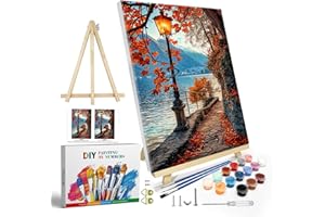 JOOZ Paint by Numbers Kit for Adults with Frame, Landscape Paint by Numbers with Easel, DIY Lake Mountain Oil Painting by Number Canvas, Adult Paint by Number Kits on Canvas for Wall Decor 8x12 Inch
