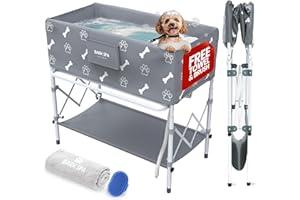 Bark Spa Dog Bath Tub - Free Brush & Towel – Foldable & Portable Dog Washing Station – Lightweight Elevated Design for Indoor & Outdoor Grooming