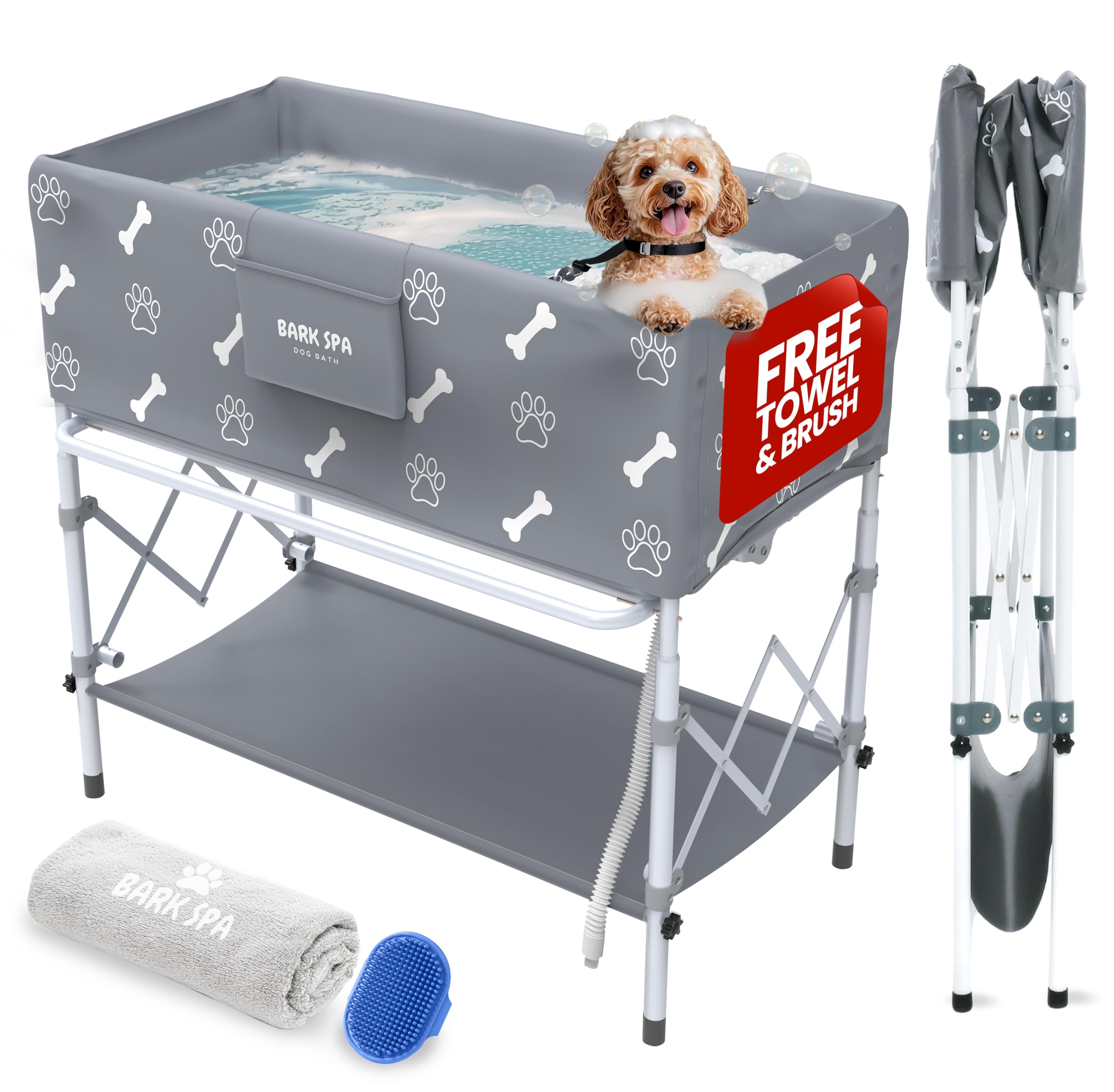 Photo 1 of Bark Spa Dog Bath Tub - Free Brush & Towel – Foldable & Portable Dog Washing Station – Lightweight Elevated Design for Indoor & Outdoor Grooming