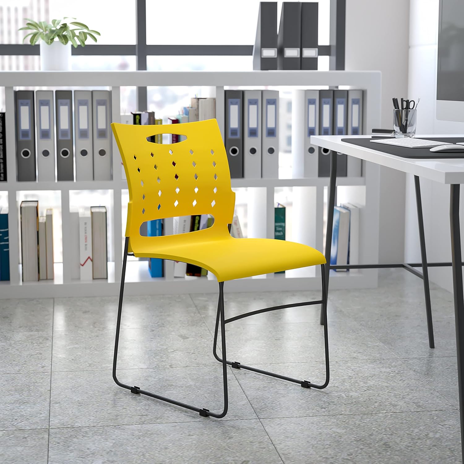Flash Furniture HERCULES Series 881 lb. Capacity Yellow Sled Base Stack Chair with Air-Vent Back: Furniture & Decor