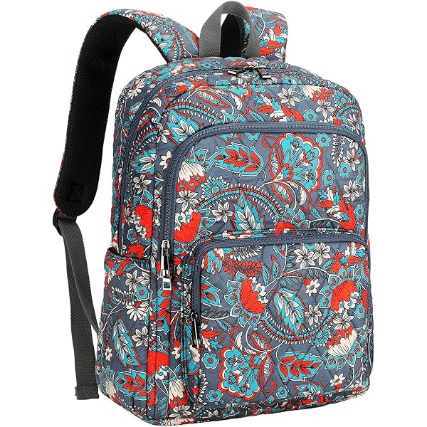 Quilted Floral Leaf Print Backpack - Multicolor Floral Block Print Quilted Backpack, Handmade Cotton School  main image 3