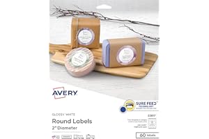 Avery Printable Round Labels with Sure Feed, 2" Diameter, Glossy White, 60 Customizable Labels (22817)