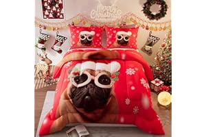 Namoxpa Merry Christmas Comforter Set,3D Red Color Cute Dog Pattern for Kids Teens Adults,Decorative Bedding Comforter Sets with 2 Pillow Shams, Queen Size