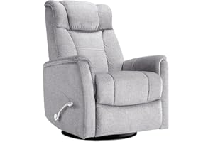 Susalt Swivel Rocking Recliner, 360° Manual Comfy Nursery Glider Rocker Chair for for Adults, Upholstered Soft Fabric Reclining Chair with Lumbar Support for Living Room (Silver Grey)
