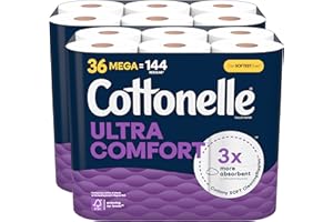 Cottonelle Toilet Paper, 36 Mega Rolls = 144 Regular Rolls (2 Packs of 18), Ultra Comfort, Soft Bathroom Tissue, 244 Sheets p