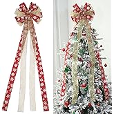 YINGQIWISH Christmas Tree Topper, Bow Large Christmas Bow Tree Topper, for Xmas Ornament Holiday Home Wedding Thanksgiving Indoor/Outdoor Decoration (Red Gold)