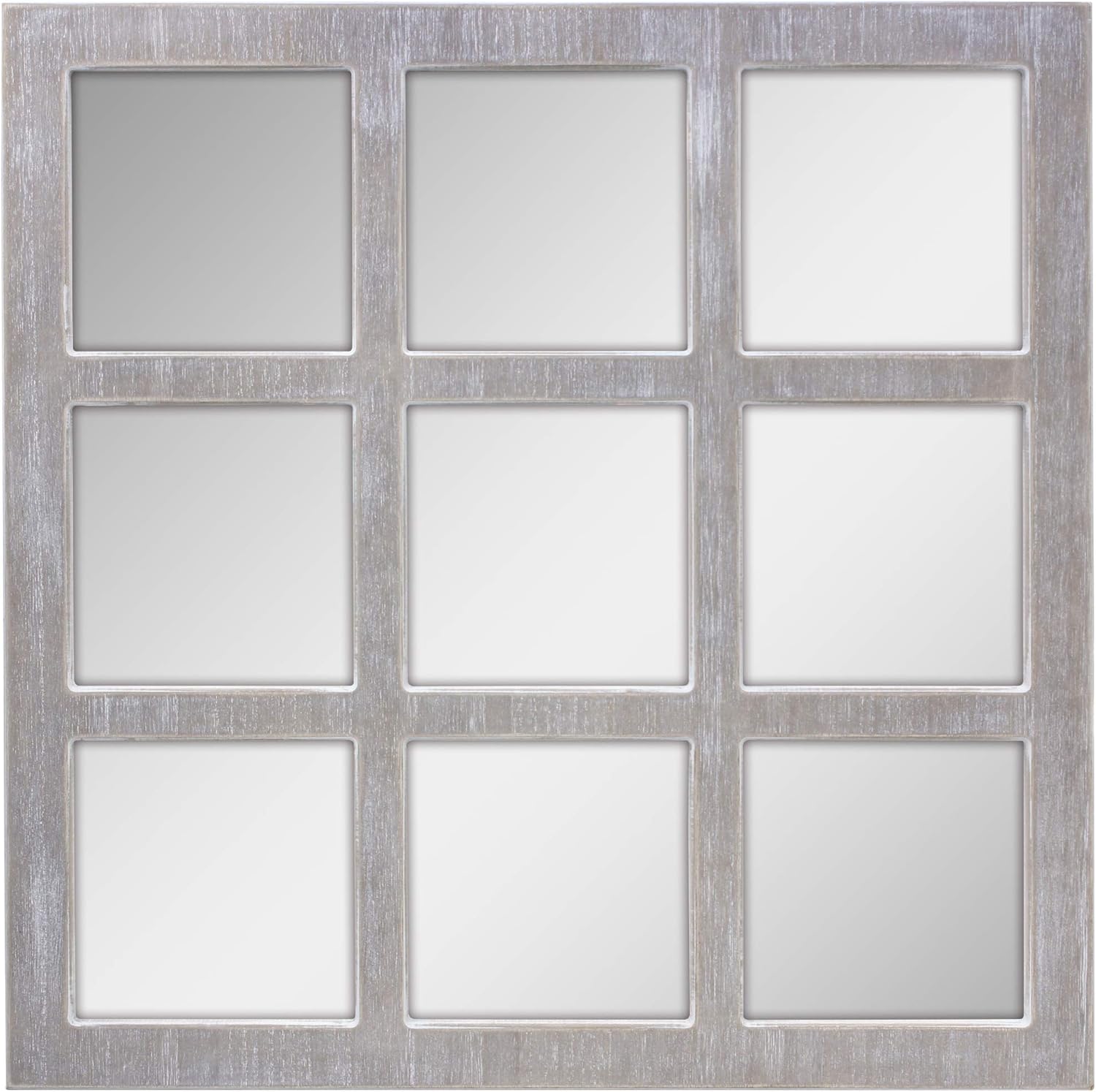 Stonebriar Square Rustic 9 Panel Window Pane Hanging Wall Mirror with