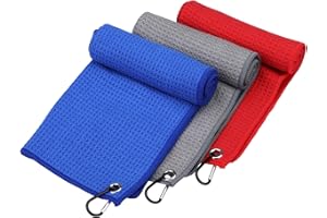 ZOEA Magnetic Towel, Magnetic Clip for Golf Towel, Microfiber Fabric Waffle Pattern Towels Industrial Strength Magnet for Strong Hold to Golf Carts or Clubs (3, Color Set 1)