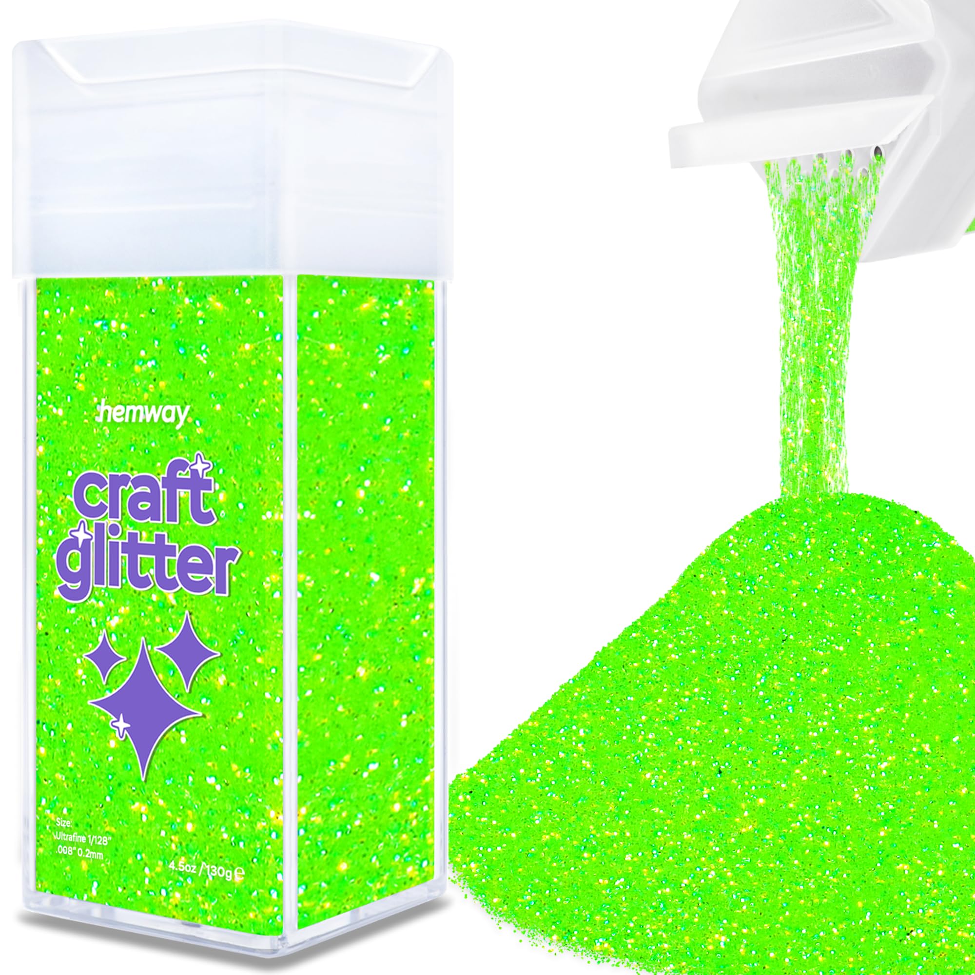 Hemway Glitter Shaker Fluorescent Green 110g Ultrafine, Craft Glitter Shaker for Resin & Epoxy Crafts, Christmas Art Supplies, Nail, Body, Face, Eye, Festival, Crafting, Slime, Sparkle