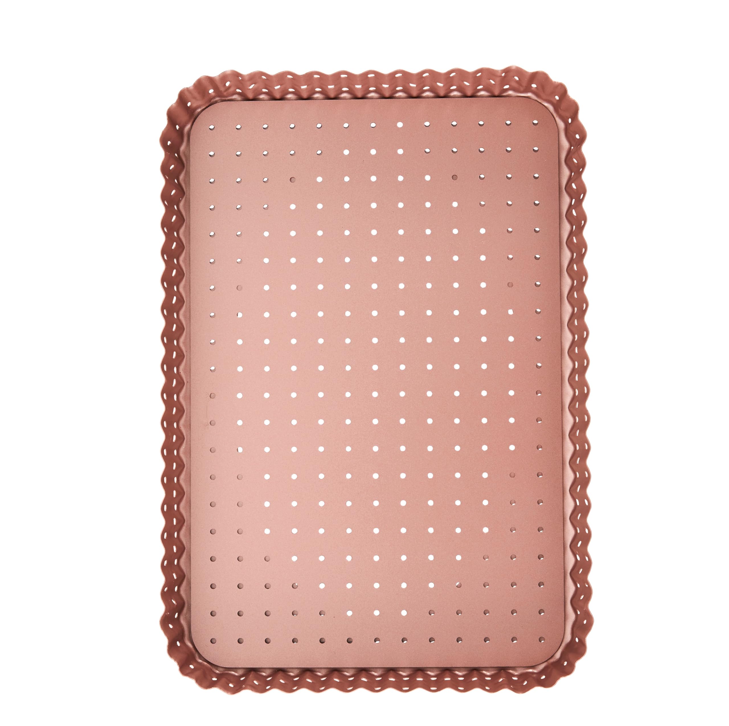 Wiltshire Rose Gold Rectangular Quiche and Tart Pan, PFOA PTFE Free, Perforated Sheet Bakeware, Large Pastry Mould with Removable Base, Non-Stick, 31.5x21.5x2.8cm
