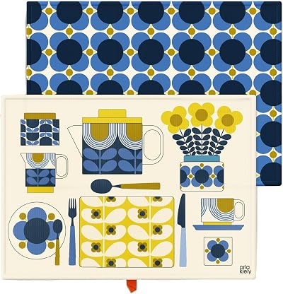 Orla Kiely Flower Print Tea Towels Set of 2 Kitchen Blue/Multi 100% Cotton