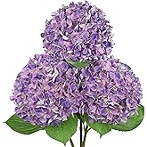 26" Artificial Hydrangea Flower with 6.6" Large Bloom, Realistic Gradient Silk Flowers, Faux Hydrangeas for Home Wedding Centerpiece Decor, Big Petal Fake Floral Arrangement, Indoor Outdoor Display