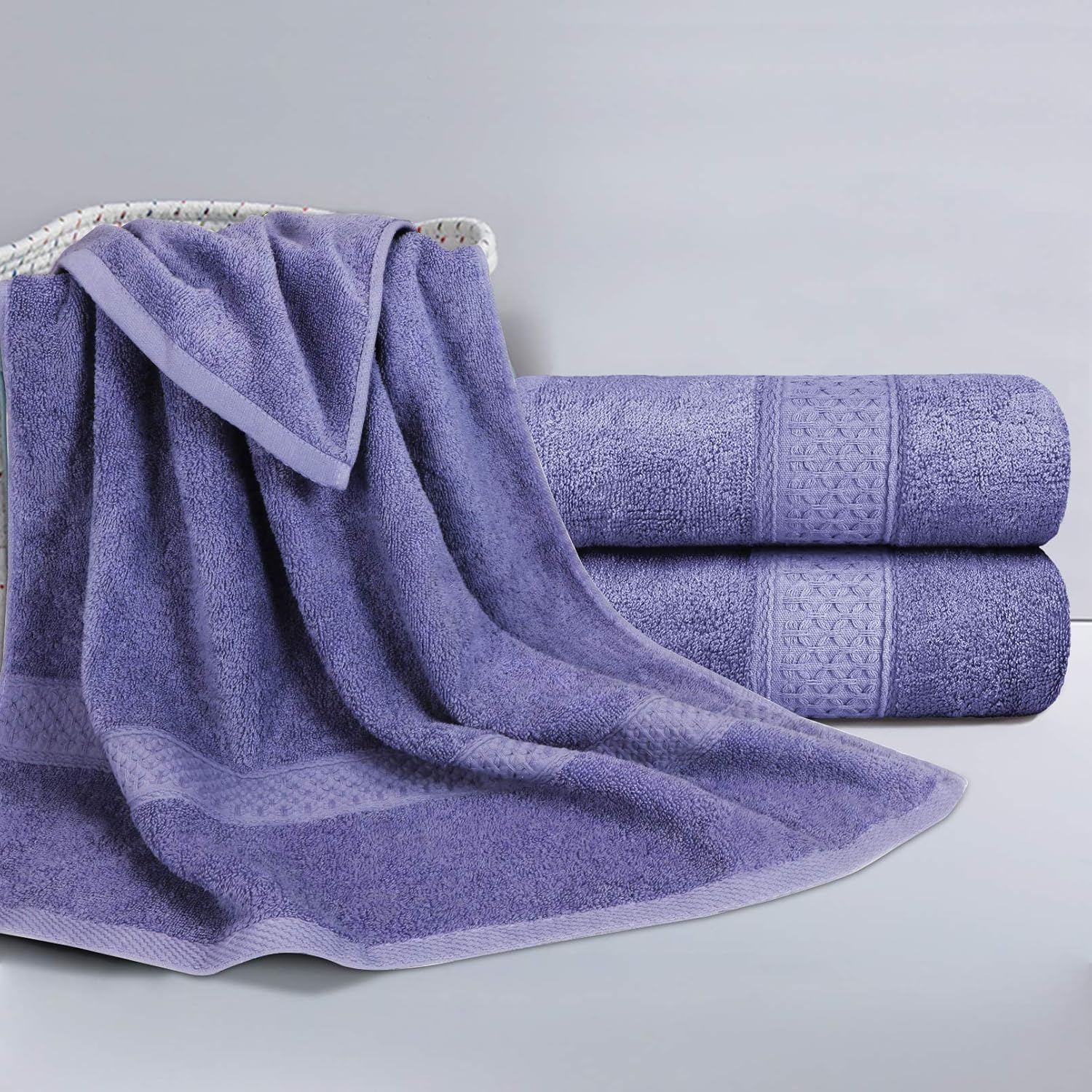 YOOFOSS Bath Towels 100% Organic Cotton Bath Towels Set 28x55 in Large Soft, Plush, Absorbent Towel for Bathroom - Purple: Kitchen & Dining