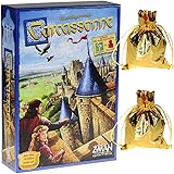 Carcassonne Game (New Edition)_ for 2 to 5 Players _ Includes River Expansion & The Abbot Expansion _ Bonus 2 Gold Drawstring Storage Bags