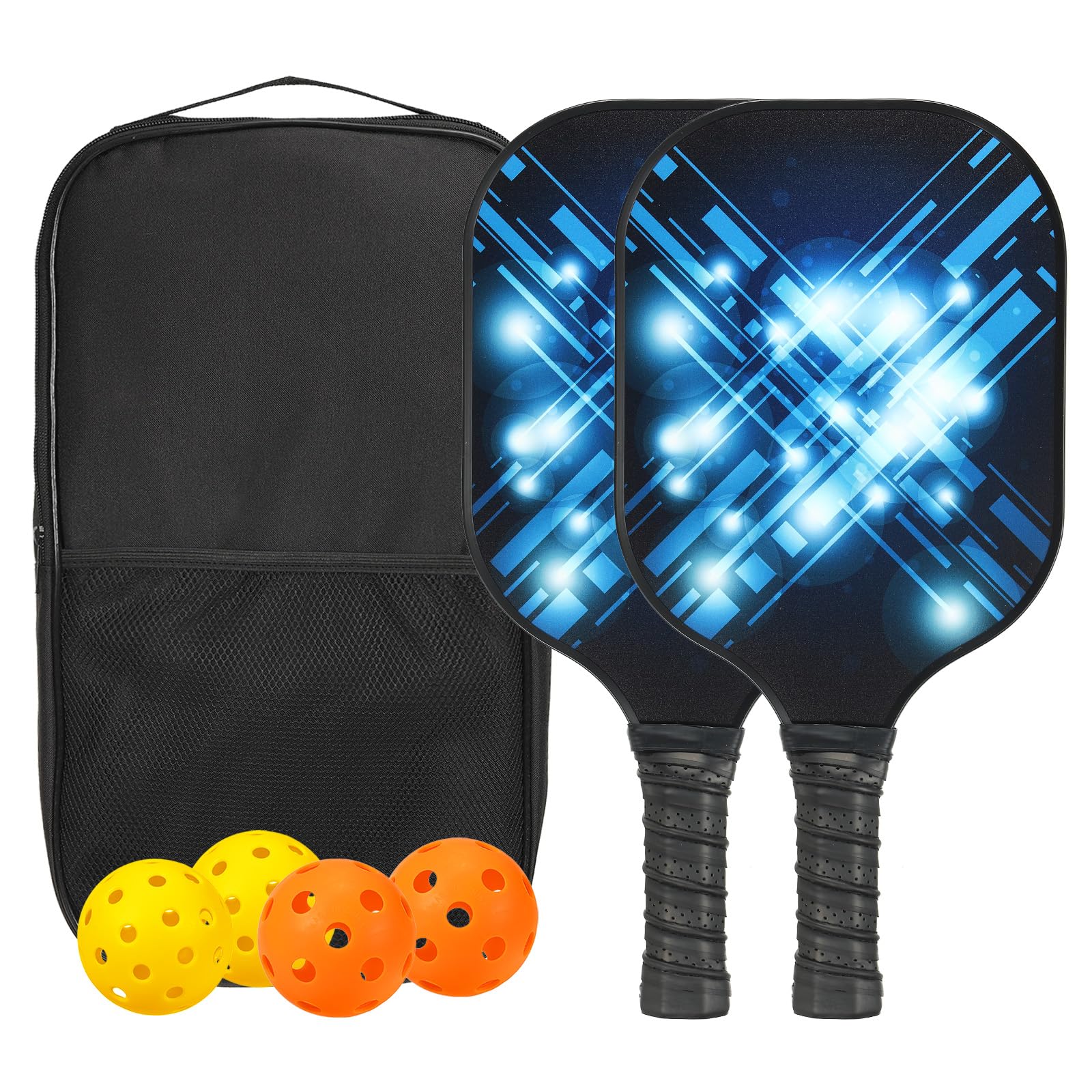PATIKIL Pickleball Paddles Set, USAPA Approved Fiberglass Surface Pickleball Rackets with Overgrip, 2 Paddles, 4 Pickleballs,1 Carry Bag for Men Women, Blue Cross