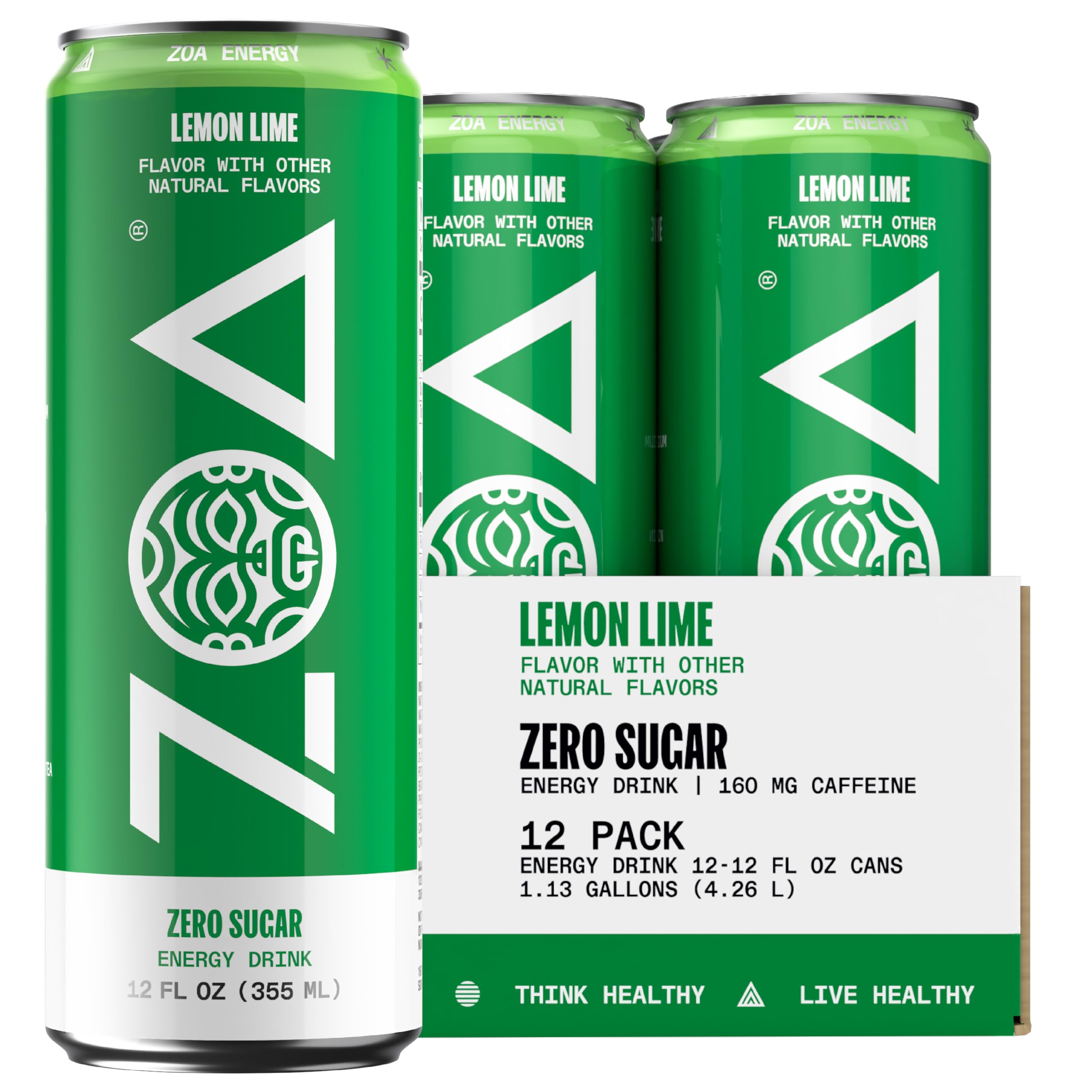 Photo 1 of ***EXP 4/16/2026***ZOA Energy Sugar Free Energy Drinks With Electrolytes For Hydration, Lemon Lime - 12 Fl Oz (12-Pack)***EXP 4/16/2026***