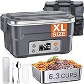 EAST OAK XL 6.3-Cup Cordless Electric Lunch Box for Adults, Heated Lunch Box for Men with Scheduled Heating, Portable Car Food Warmer with Utensils, Two-Tier Bag, Removable Divider