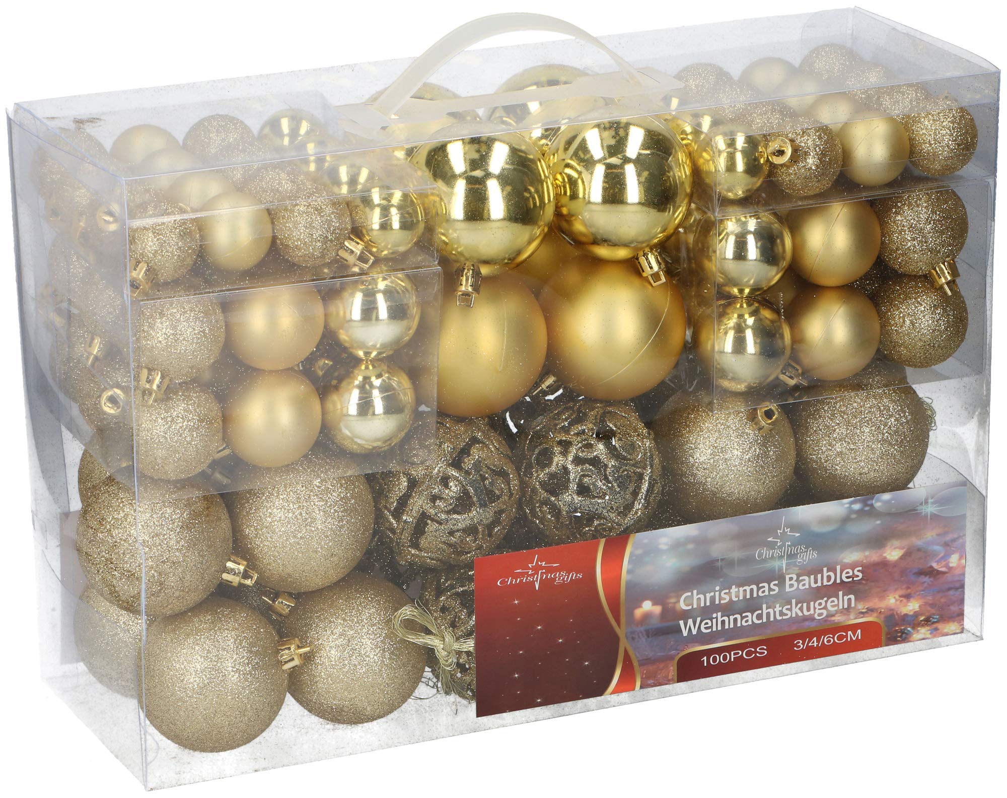 SHINE Christmas Baubles 100 Pcs 3/4/6 CM & Shatter Proof Christmas Tree Decoration Gold Color