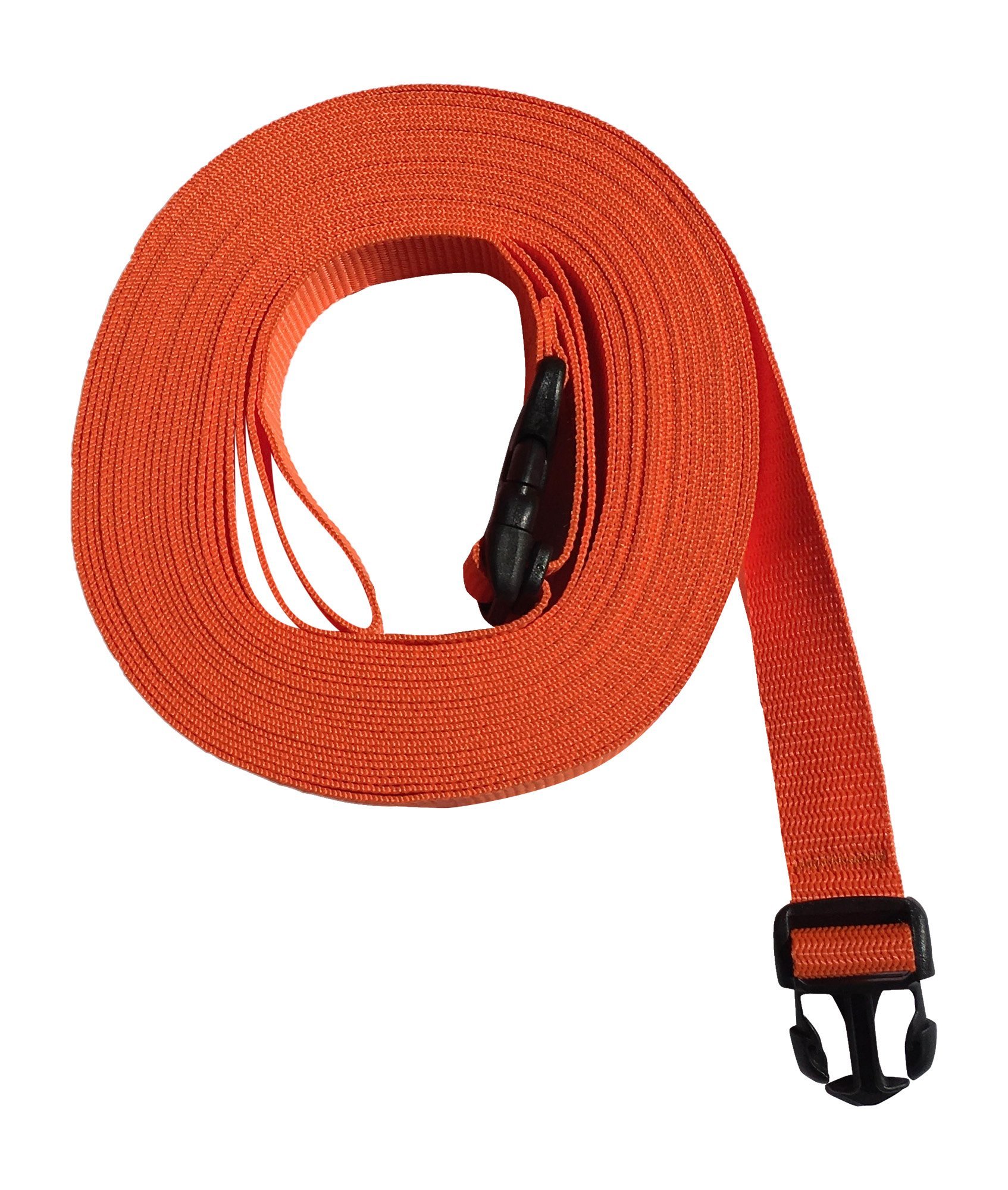 DOGS and MORE – EXTENSION for Basic - Tracking / Training / Recall Leash with RELEASABLE wrist strap - 10 meter / 33 feet (Orange, 25 mm wide)