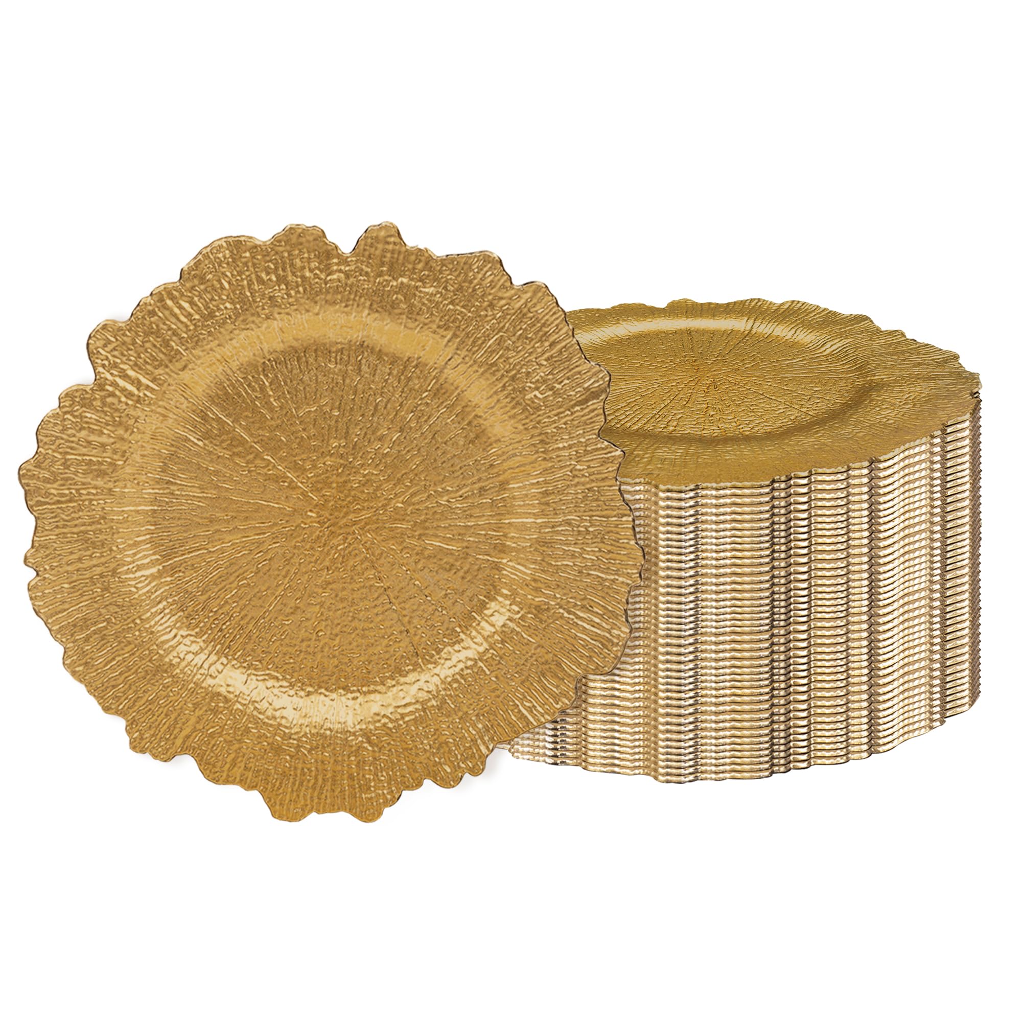Photo 1 of JEVERGN 40 Pack Gold Charger Plates Bulk, 13'' Reef Chargers for Dinner Plates, Gold Plate Chargers Set of 40, Round Plastic Charger for Wedding, Party Event, Dinner, Table Setting