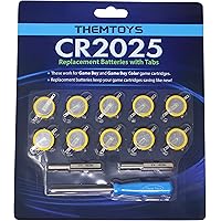 Tabbed CR2025 Batteries 10-pack, 2025 Battery Gameboy Cartridge Battery CR2025 Battery Tabs Solder, Color GBC CR2025 3v Lithi