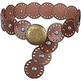 Mealah Wide Disc Belt for Women - PU Leather Hollow Out Turquoise Round Belts Vintage Western Cowboy Cowgirl Waist Belt