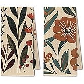 ChissNook Vintage Boho Floral Kitchen Towels, Abstract Wildflower Botanical Dish Towels Drying Cloth for Kitchen, Mid Century Modern Boho Hand Towels for Bathroom, 16x24 Inch Set of 2