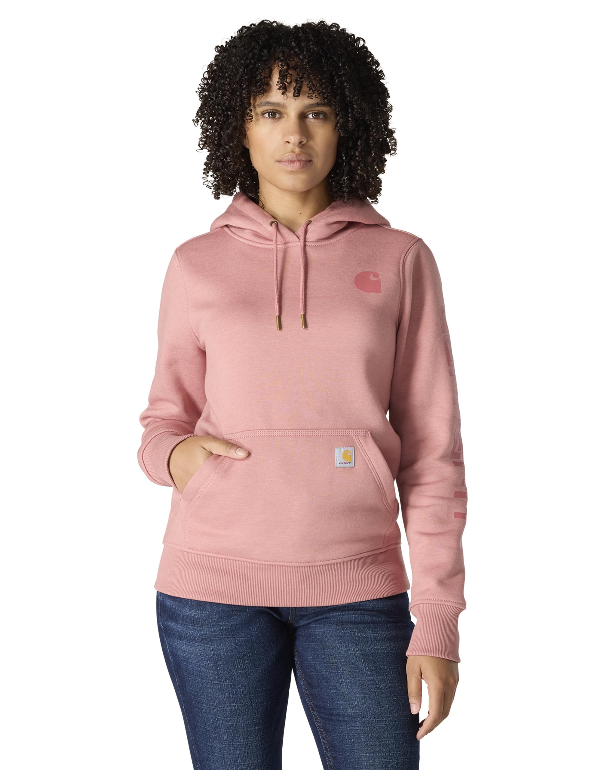 Carhartt Women's Relaxed Fit Midweight Logo Sleeve Graphic Sweatshirt, Rose Tint Heather, X-Small Image
