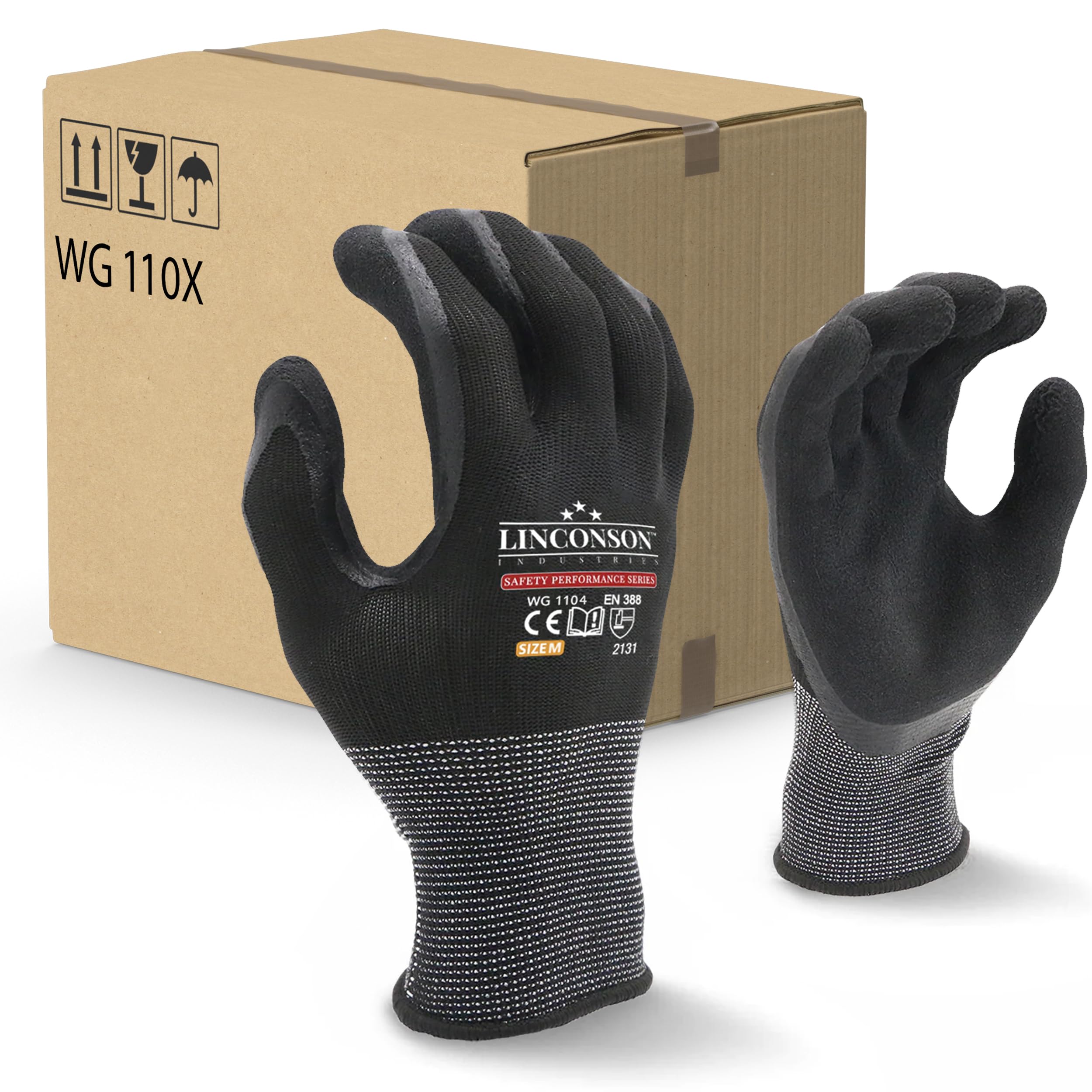 Photo 1 of linconson 12 Pack Safety Performance Series Construction Mechanics Work Gloves (XXL (Pack of 12), Black)