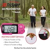 Realalt 3DTriSport Pedometer 3D Sensor Clip Strap 30 Day Memory Magenta view 5
