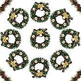 Redvigh 10PCS Mini Christmas Wreath with Bows, Dollhouse Miniature Christmas Wreath Xmas Tree Hanging Ornament for Christmas Holiday Decor